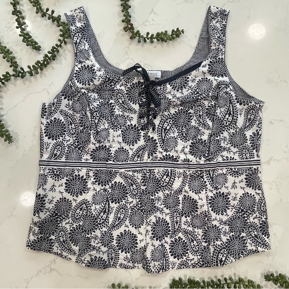 Avenue 14/16 Navy and White Mock-Corset Style Lace-up Tank Top